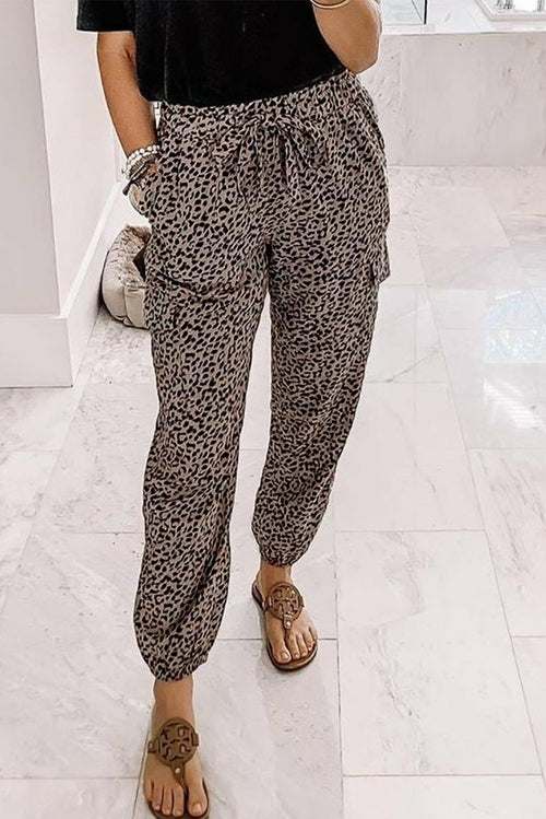 Chic Leopard Print Drawstring Elastic Waist Jogger