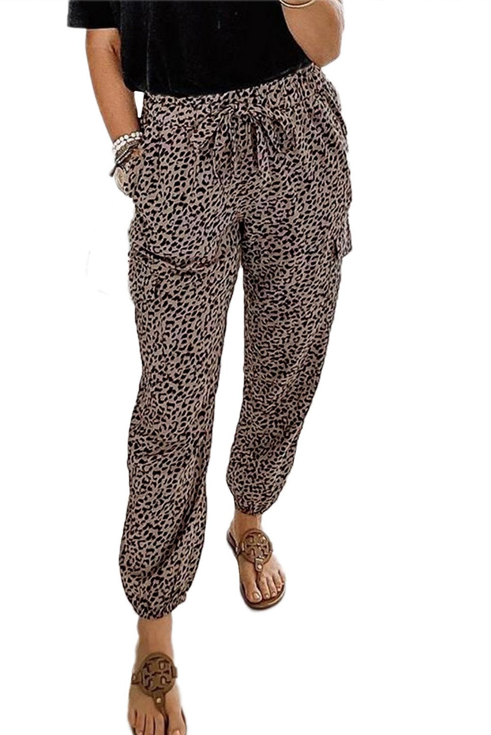 Chic Leopard Print Drawstring Elastic Waist Jogger