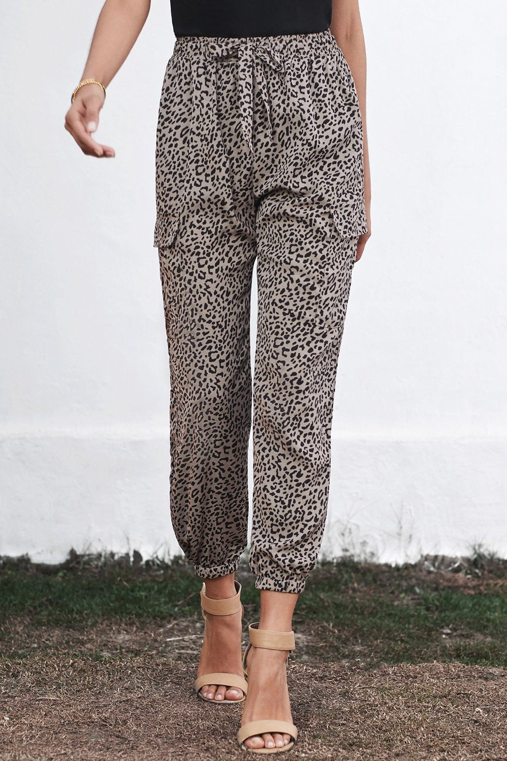 Chic Leopard Print Drawstring Elastic Waist Jogger